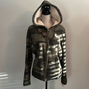 Abercrombie & Fitch Camouflage Sherpa Lined Hoodie Jacket (Mens Medium ) Green